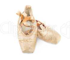 Old used pink ballet shoes