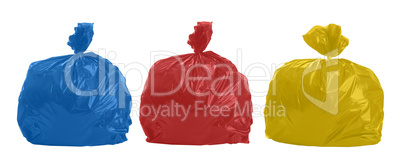 Three colored rubbish bags