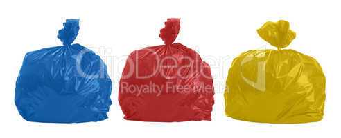 Three colored rubbish bags