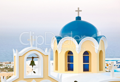 Traditional blue cupola in Santorini