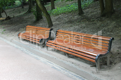 two wooden benches