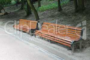 two wooden benches