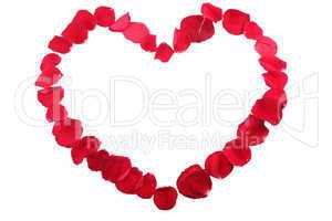 red heart made of red rose petals
