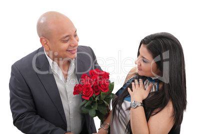 man dating a girl giving a bouquet of flowers