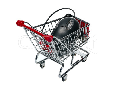 shopping cart with a computer mouse