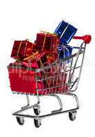 shopping cart with gift boxes