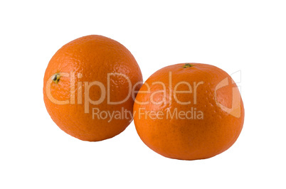 two ripe oranges on a white background