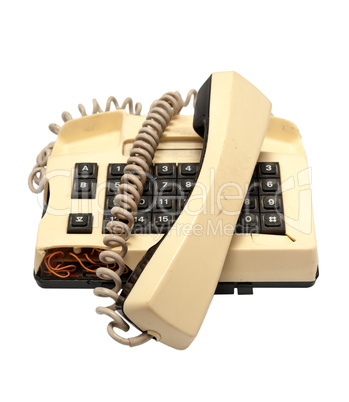 telephone collection - crashed phone on white background