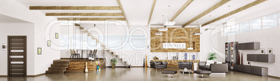 interior of modern apartment panorama 3d render