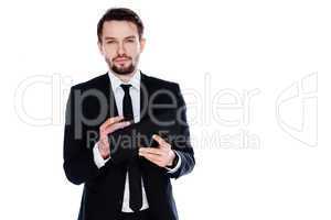 businessman holding a tablet