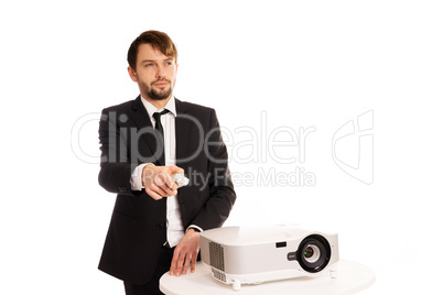 businessman using a projector for a presentation