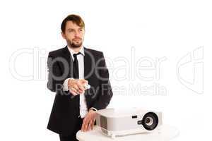 businessman using a projector for a presentation