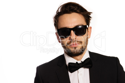 cool macho businessman in sunglasses