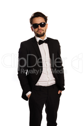 cool macho businessman in sunglasses