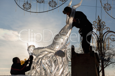 festival "magic ice of siberia", participants create sculptures
