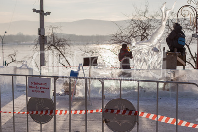 festival "magic ice of siberia", participants create sculptures