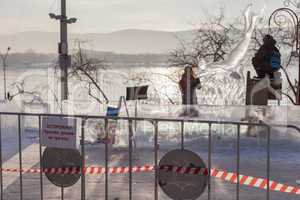 festival "magic ice of siberia", participants create sculptures