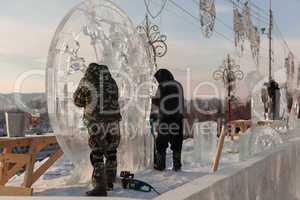 festival "magic ice of siberia", participants create sculptures