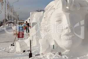 festival "magic ice of siberia", participants create sculptures