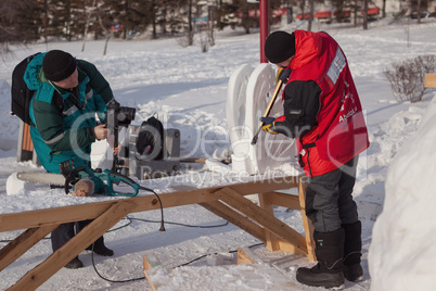 festival "magic ice of siberia", participants create sculptures