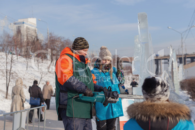 Festival "Magic ice of Siberia", Participants create sculptures