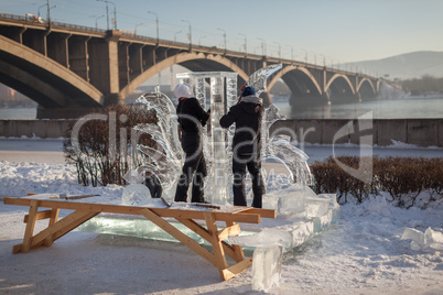 Festival "Magic ice of Siberia", Participants create sculptures