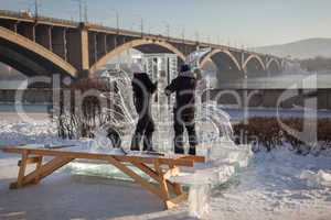 Festival "Magic ice of Siberia", Participants create sculptures