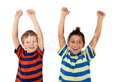 happy children with their hands up