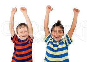 happy children with their hands up