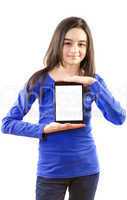 happy teen girls with digital tablet