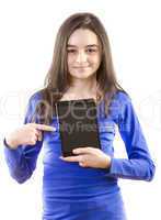 happy teen girls with digital tablet