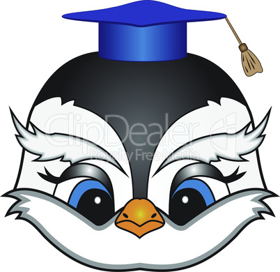 Cartoon bird in a square academic cap