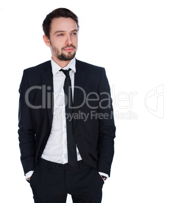 young businessman with a thoughtful expression