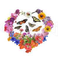butterflies and  flowers in heart shape