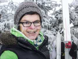 winter athlete with cross-country skis