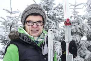 winter athlete with cross-country skis