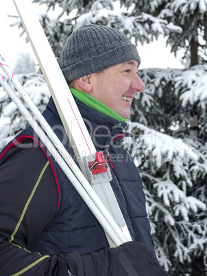 winter sports enthusiasts with cross-country skis
