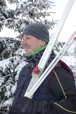 winter sports enthusiasts with cross-country skis
