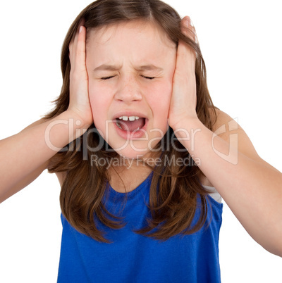 girl closing her ears and screaming