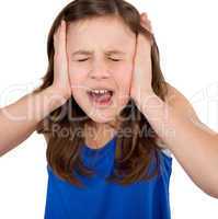 girl closing her ears and screaming