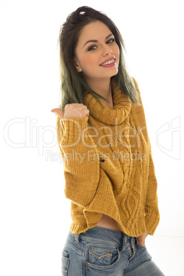 smiling attractive woman giving a thumbs up