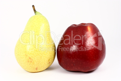 ripe fresh yellow pear and red apple