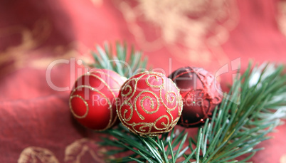 Christmas balls on red background