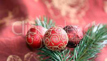 Christmas balls on red background