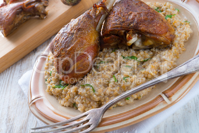 roasted goose thighs with grits