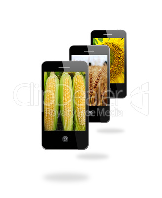 modern mobile phones with different images