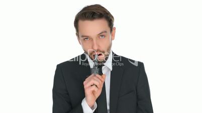 Suicidal man holding a gun to his mouth