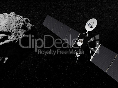 rosetta probe and asteroid- 3d render