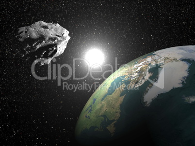 asteroid near earth - 3d render