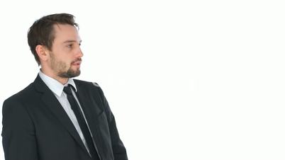 Stressed businessman adjusting his tie